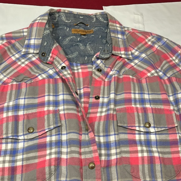 Jachs Girlfriend BEA pink purple Plaid TOP flannel paisley cuff  pearl snaps XL - Picture 3 of 16